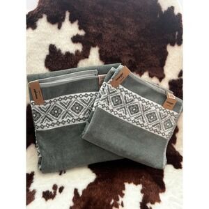 New Wrangler 2pc Bath‎ Towel Set Sage Green Southwestern Geometric Cotton 28x52